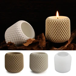 Diamond Striped Candle Jar Silicone Mold Round Concrete Flower Pot Ceramic Storage Box Resin Pen Holder Vase Mould Home Decor