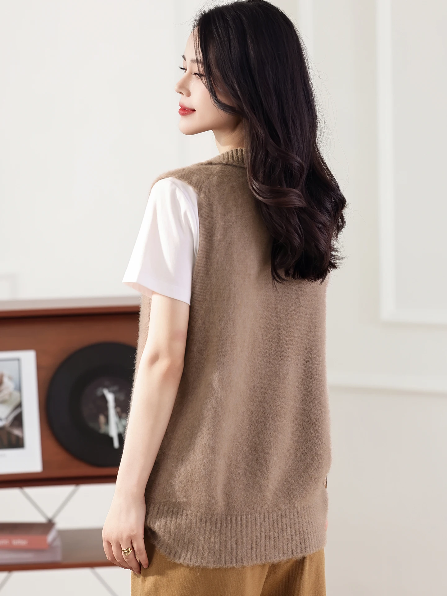 Rompi Rajut Wanita Berkualitas Tinggi untuk Musim Gugur dan Musim Dingin, 100% Wol Merino, Rajutan Padat, Lembut, Tanpa Lengan, Atasan Pakaian Wanita, Jumper Wanita