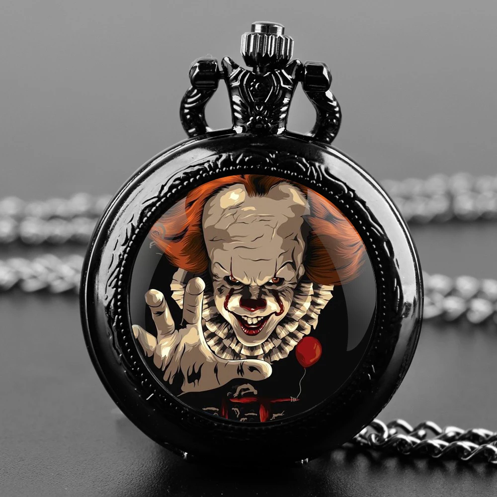 Creative Clown Design Glass Dome Practical Quartz Pocket Watch Fob Chain Necklace Mens Kids Gifts Clock Back-to-school