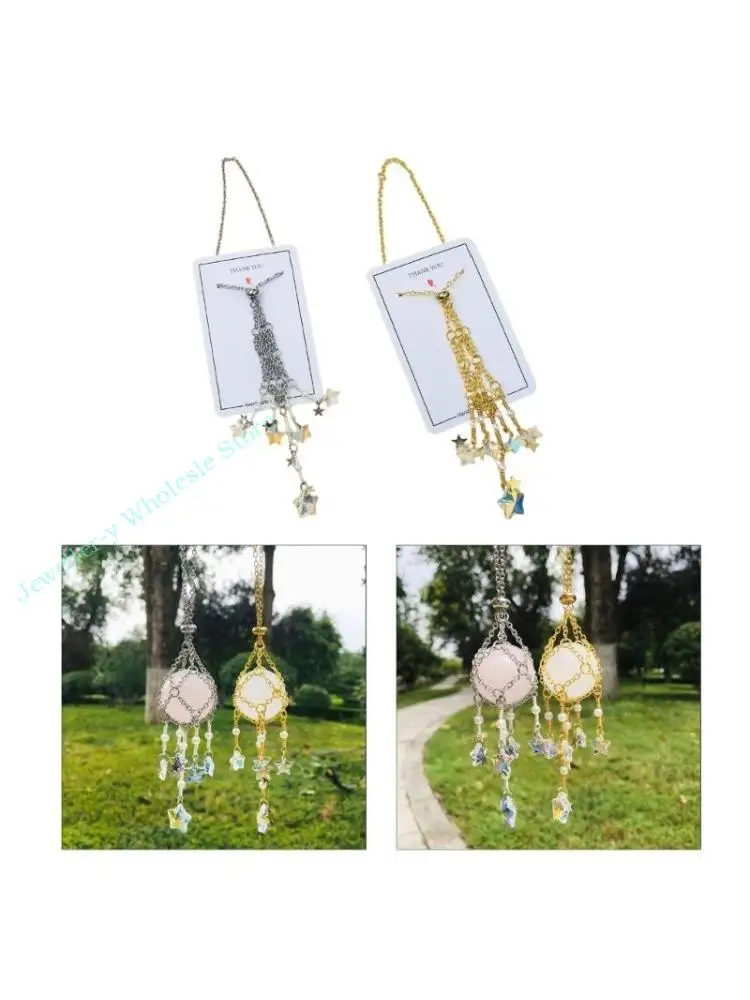 

R7UF Empty Pendant Holder Car Pendant Accessories Crystal Stone Pendant Holder Alloy Material Fishing Net Cord for DIY Lover