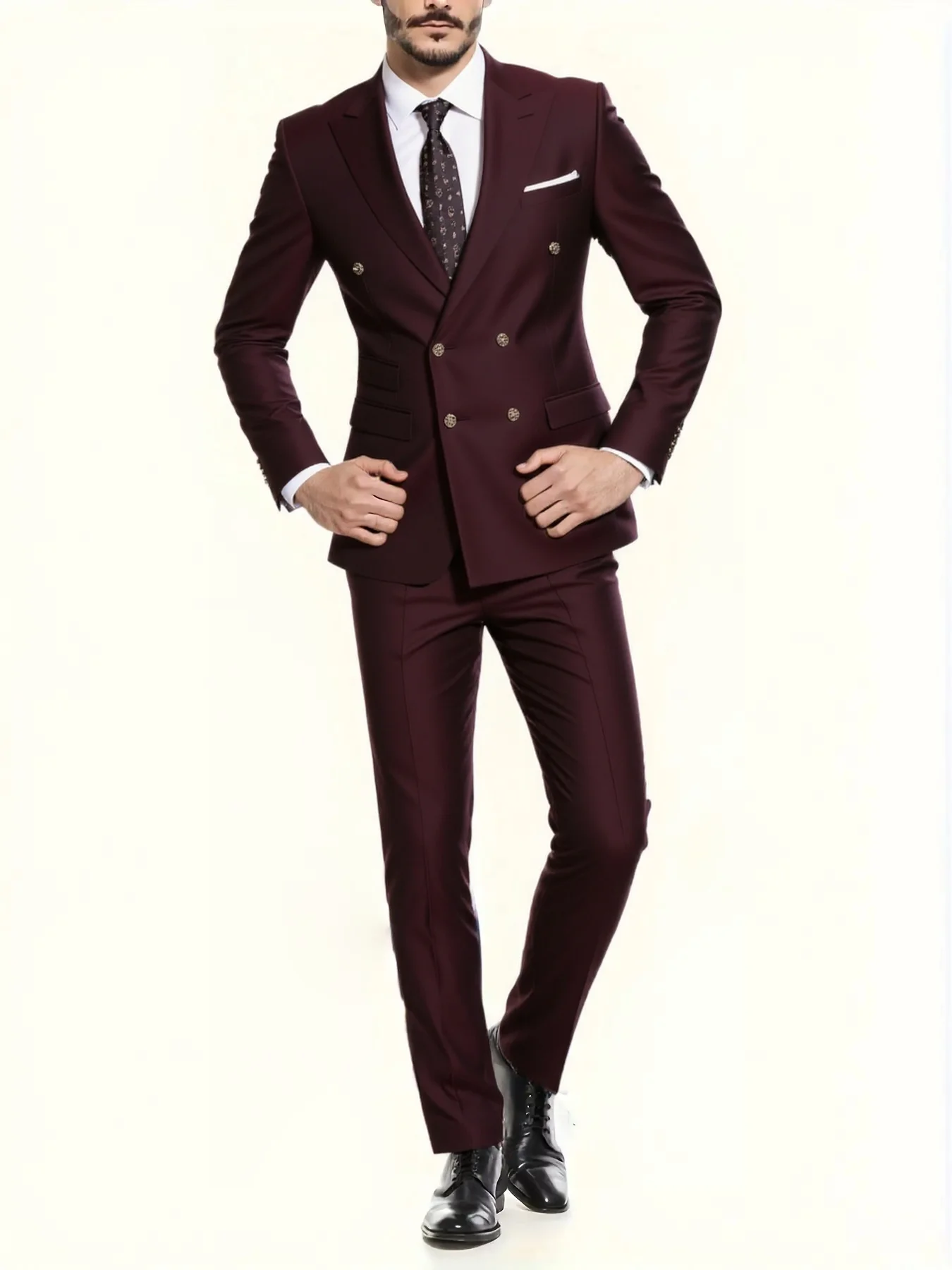 

Premium Men's Suit Set Double Breasted Peak Lapel Jacket Pants Elegant Office Party Wedding Edition