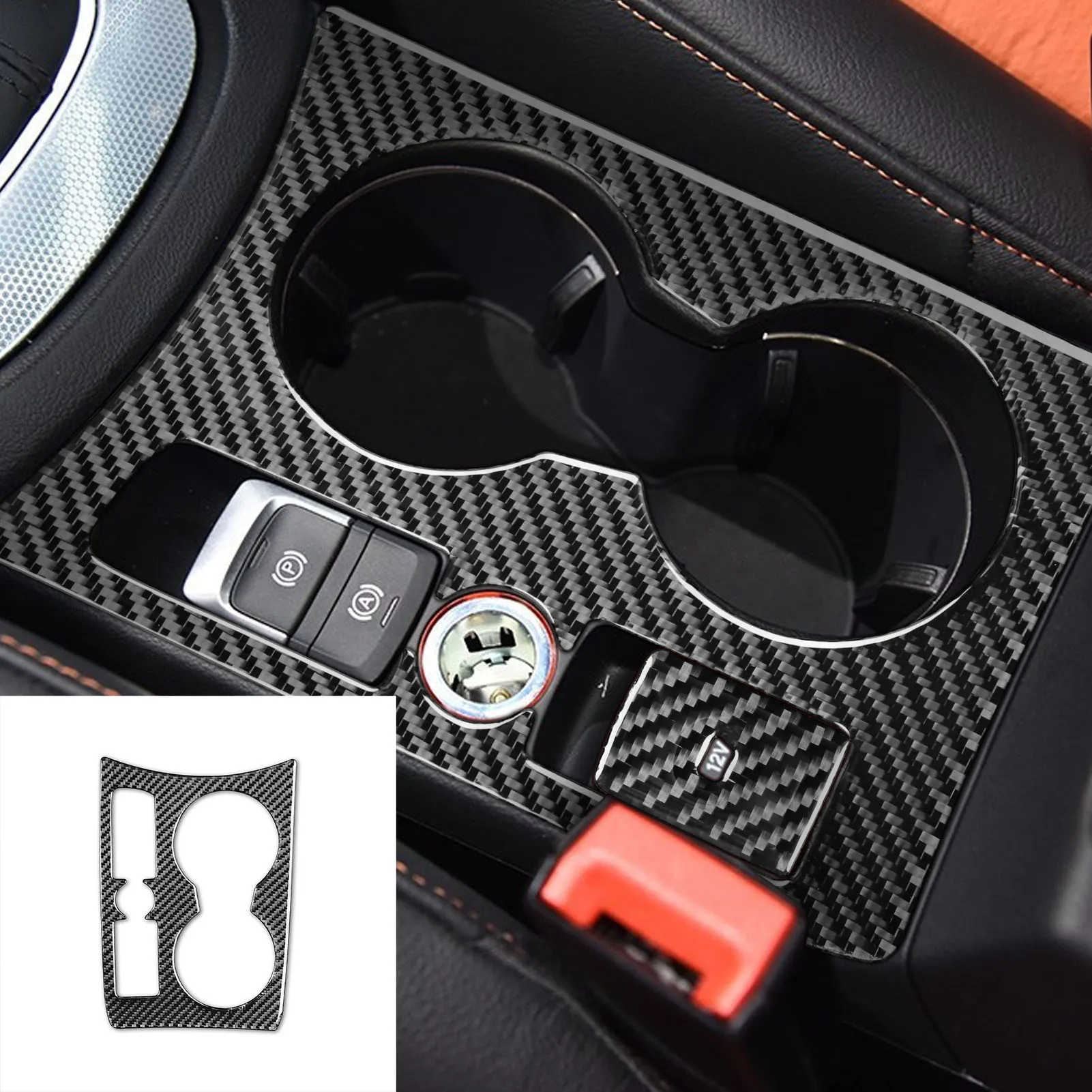 For Audi Q3 2015 2016 2017 2018 Carbon Fiber lectronic handbrake water cup holder Car Interior Accessories Decorative Stickers