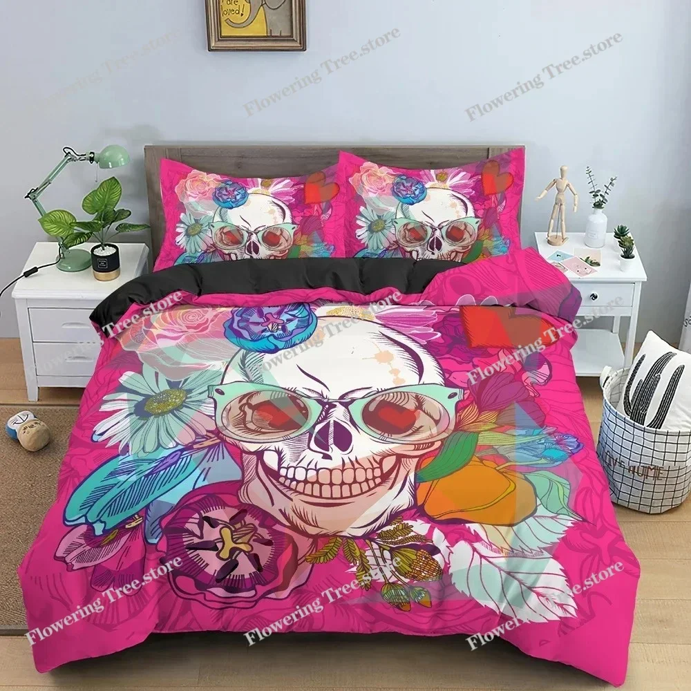 Skull Duvet Cover Set Flowers Bedding Set Quilt Cover With Pillowcase King Queen Twin Full Size Bedclothes Bedroom Decor 4