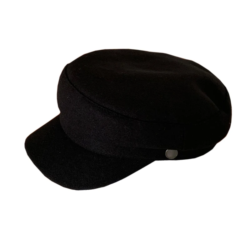 Fashion gold button hat autumn and winter temperament flat top British Korean version of cap wool newsboy hat