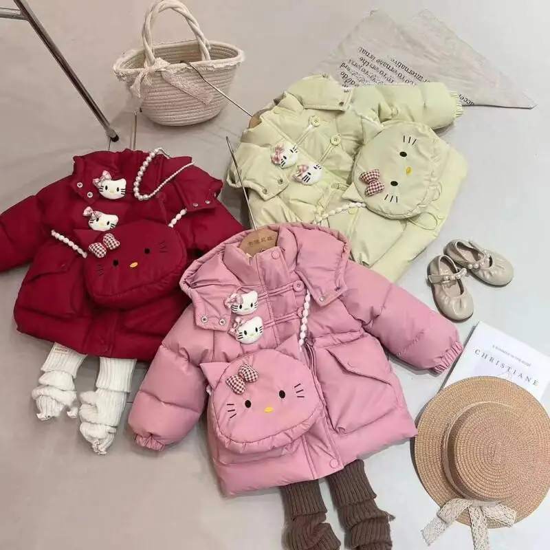 

Sanrio модное пальто из плотного хлопка для девочек Hello Kitty M346, зимнее пальто, милый универсальный новый детский комбинезон с героями мультфильмов, комбинезон