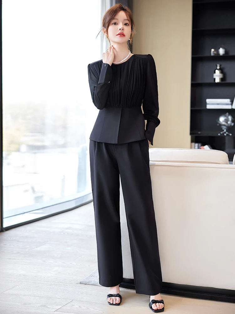 

Autumn New Occupation 2-Piece Suits Women 2024 Elegant Long Sleeve Top & Simple Wide Leg Pants Korean OL Casual Set