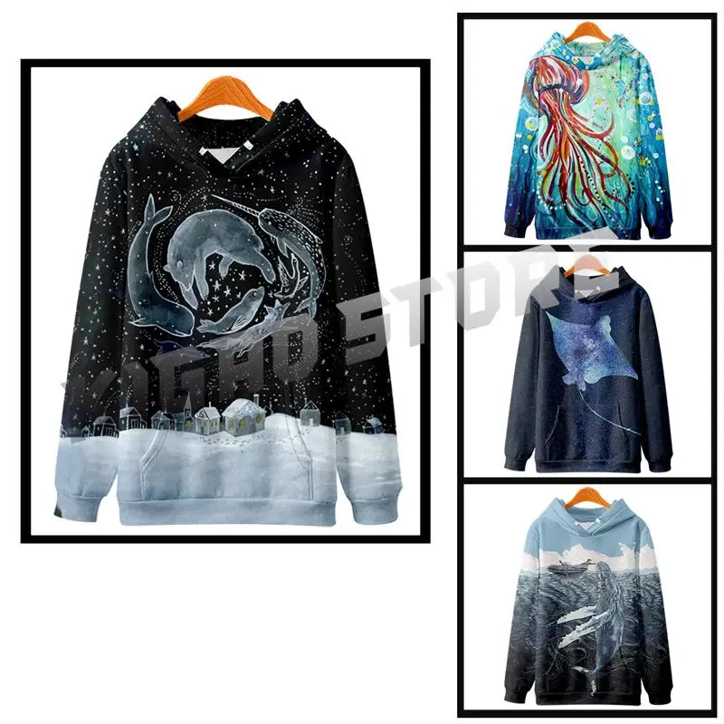 

Men's Long Sleeve Hoodie Pullover Sweatshirt Spring & Fall Sea Creatures Octopus Casuals For Men/Women Outerwear Streetwear