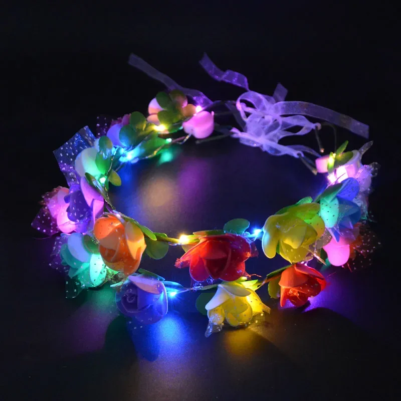 10pcs Women Flower Wreath Headband Hair Band LED Party Children Birthday Gift Christmas Halloween Wedding Festival