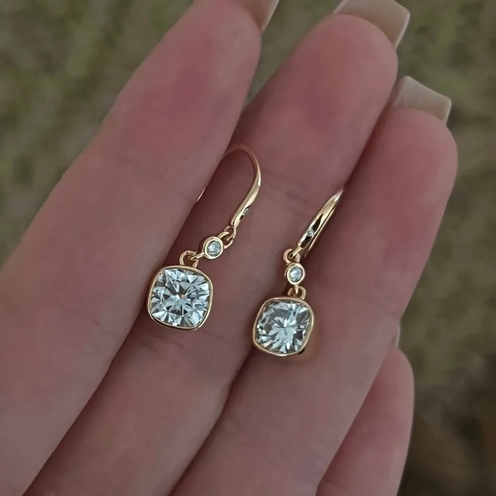 EWYA 1CT Cushion Cut Moissanite Dangle Earrings S925 Silver Hook Drop Earring Elegant Party Daily Wear Fine Jewelry for Women