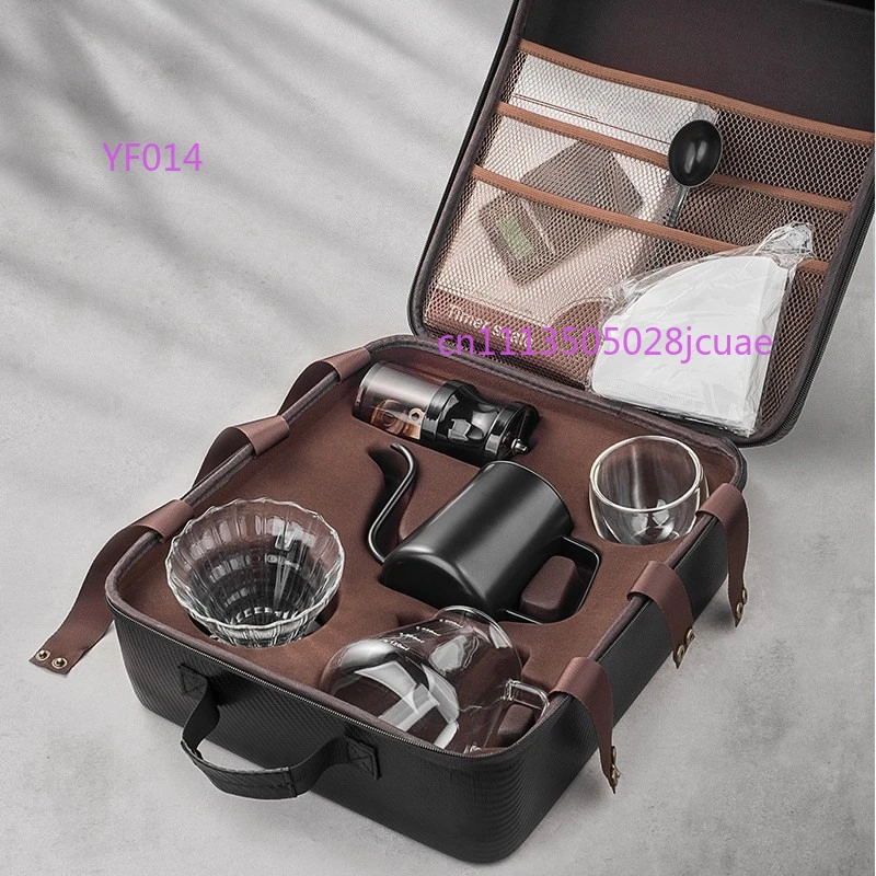 Hand Brew Coffee Pot Set, Outdoor Pour Over Coffee Kit with Hand Grinder, Gift Box Packaging
