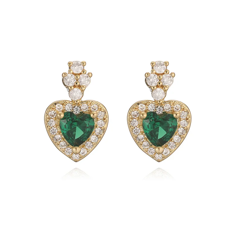 European and American Fashion Exquisite Copper Plated Real Gold Zircon Heart Earrings for Women Niche Light Luxury High-end Earr