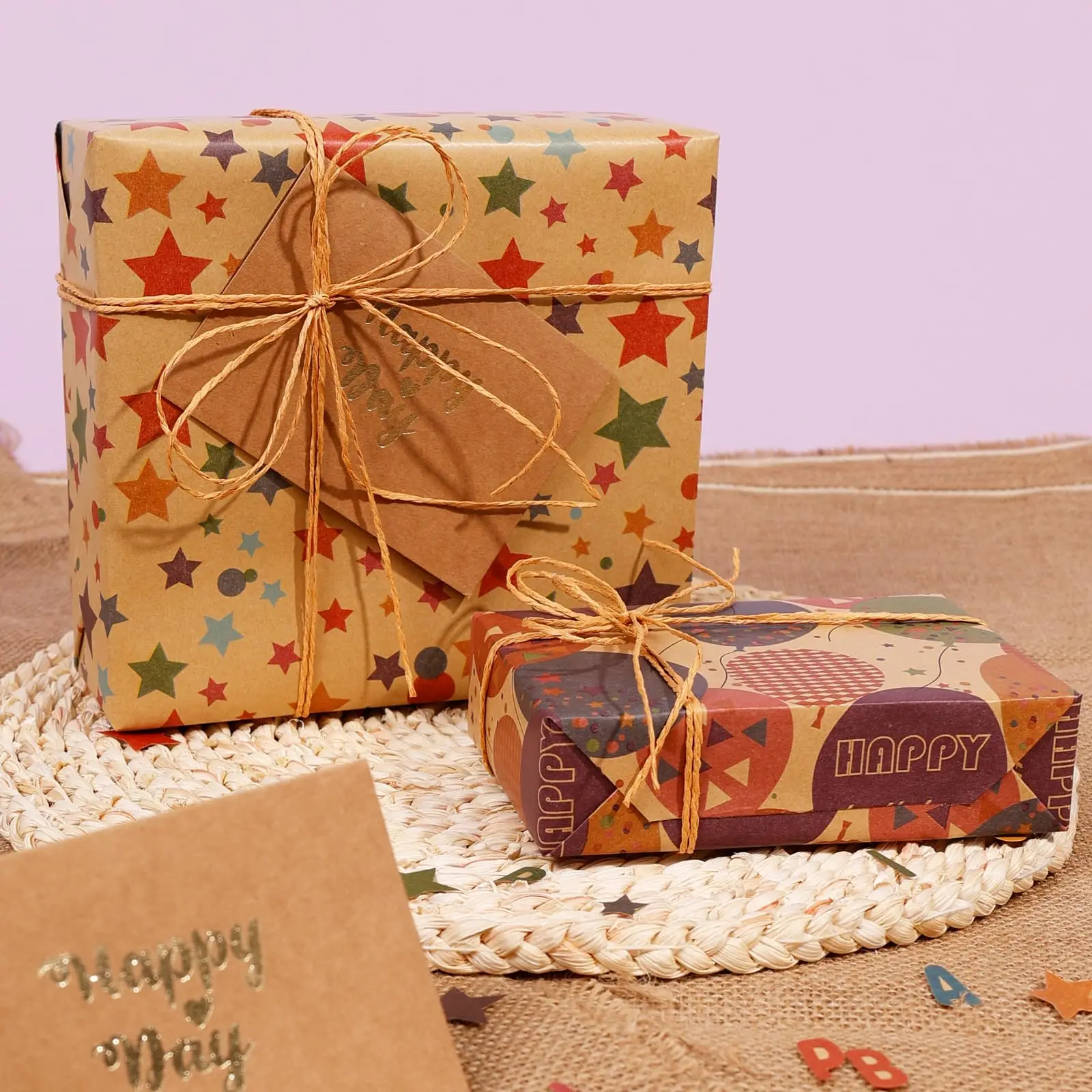 1 Roll 17 Inch X 120 Inch Birthday Wrapping Paper, Gift Wrapping Paper Roll, Kraft Wrapping Paper view 4