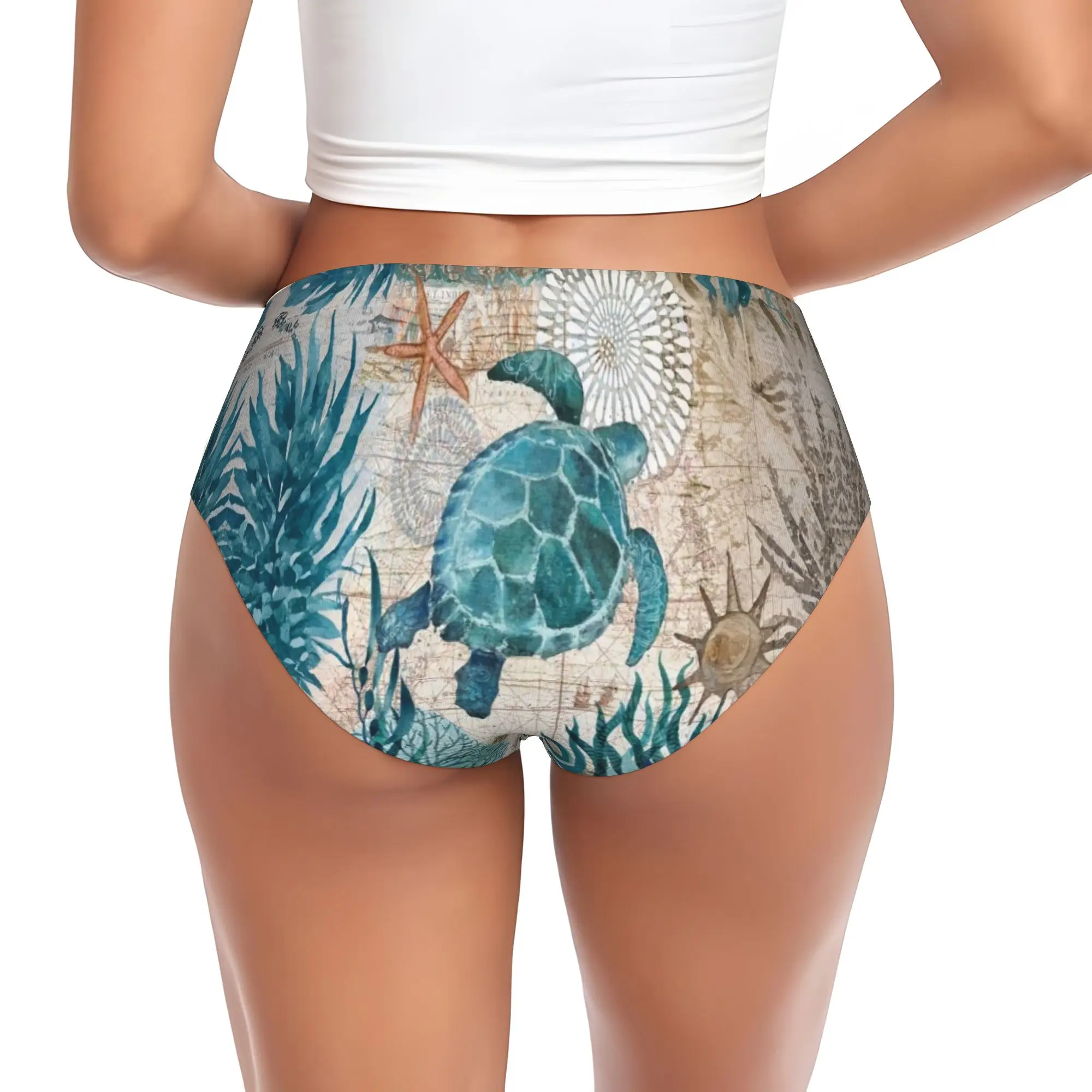 Starfish Sea Turtle Shells Sailing Brief Panties Womens Comfort Stretch Retro Hot Underwear