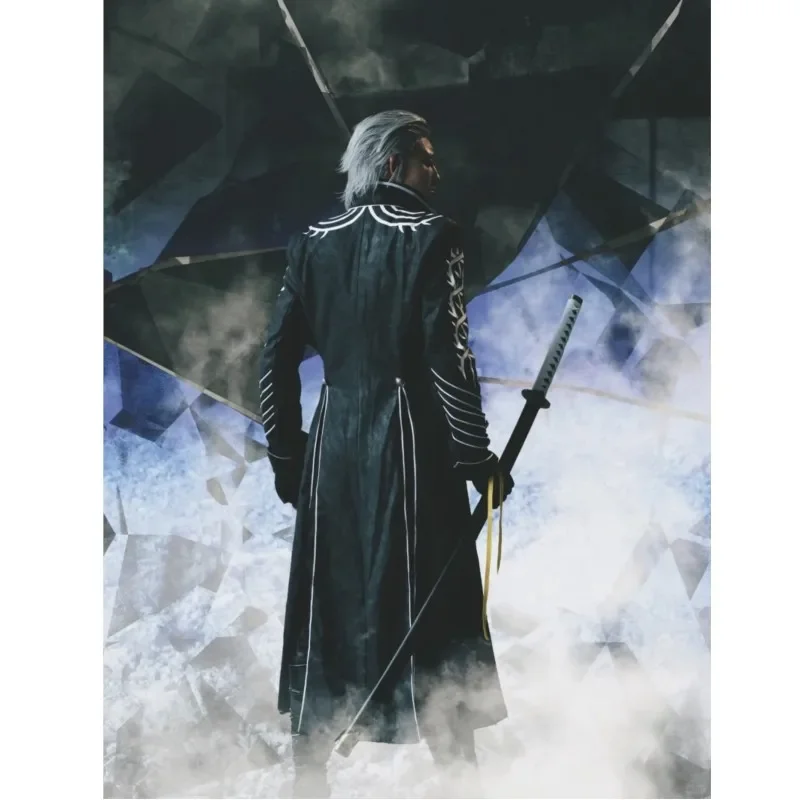 Game DMC5 Cosplay Vergil Costume Nelo Complete Outfit With Boots Vergil Wig Halloween Carnival Men Suit Jacket Vest Custom Made