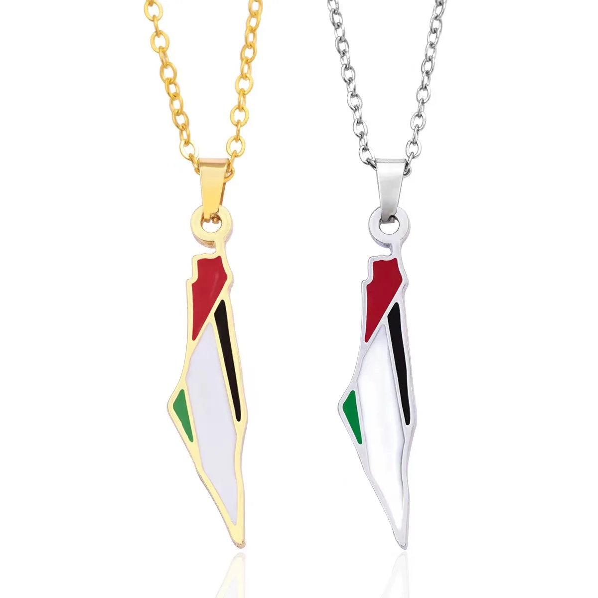 Vintage Israel Palestine Country Map Necklace Stainless Steel Pendant Unisex Arabic Choker Amulet Jewelry Gift