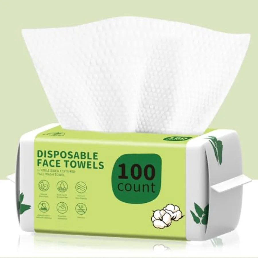Disposable Face Towels, Biodegradable Ultra Soft and Thick Facial Towels for Sensitive Skin, Lint-Free Makeup Remover Dry Wipes