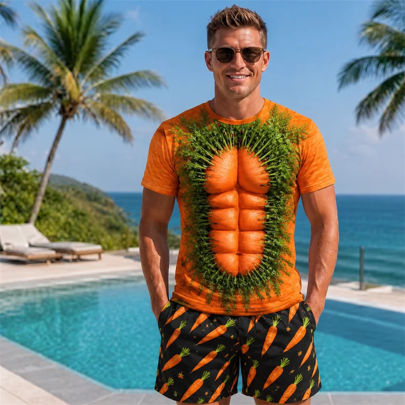 Men Vegetable Graphic T Shirt Funny 3D Print Casual Short Sleeve Summer Holiday Beachwear Street Style Tee Y2k Clothes