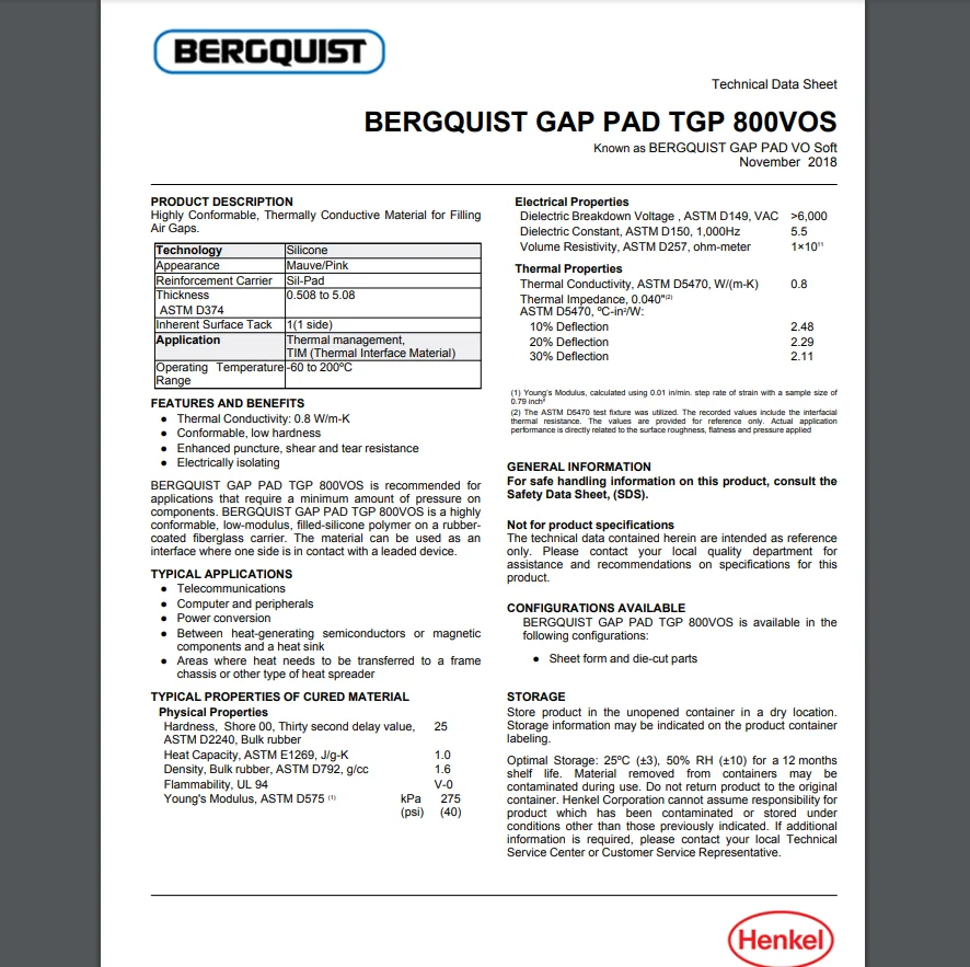 BERGQUIST GAP PAD TGP 800VOS GPVOS Gap Pad Vo Soft