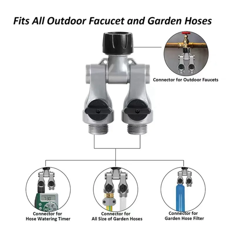 

Premium-Aluminum Alloy Hose Valve & Y-Connector - Full Flow, Metal Hose Attachments For Gardening