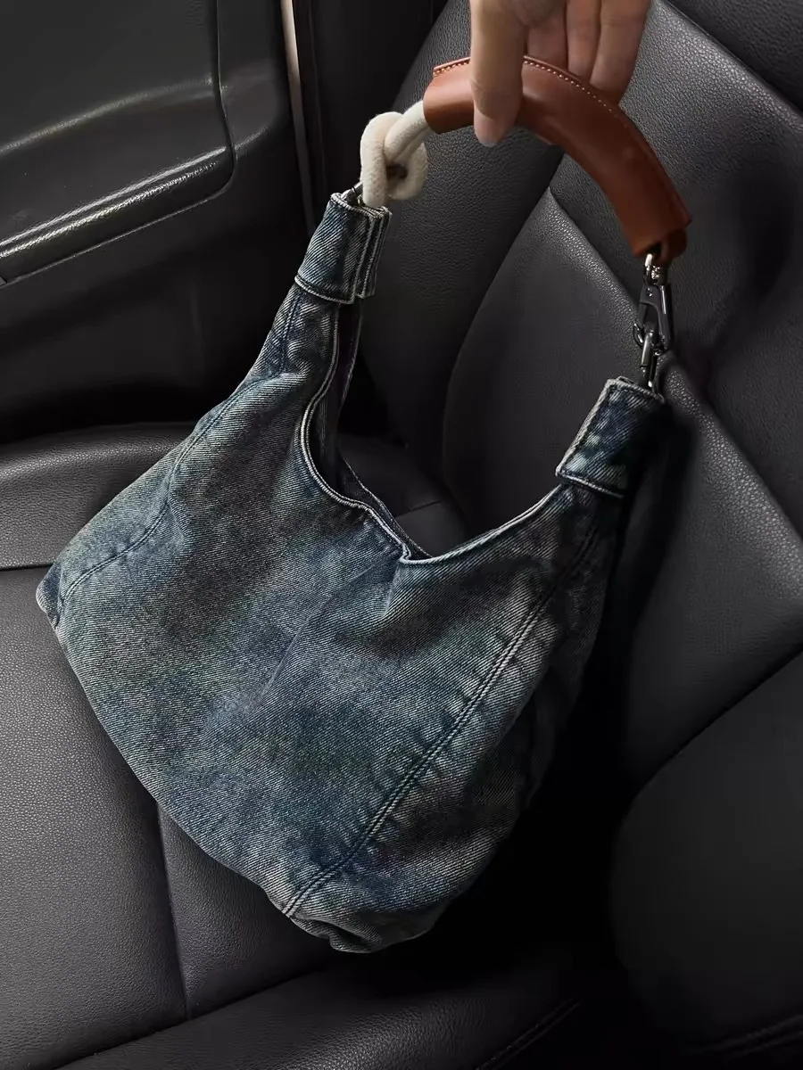 CGCBAG-sacola de lona denim para mulheres, casual, simples, grande capacidade, bolsa de ombro, moda coreana, crossbody, bolsas de grife