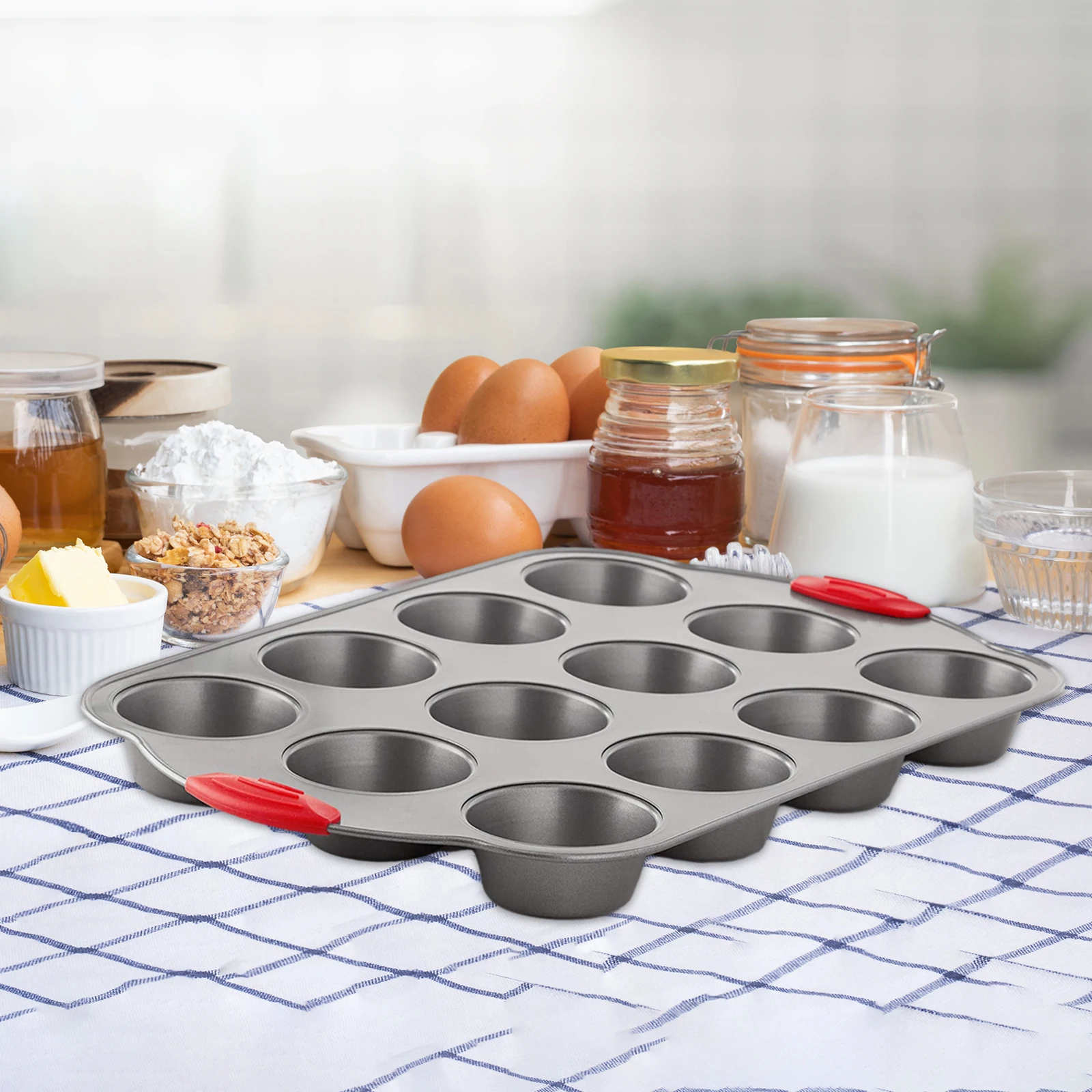 12 Cups Nonstick Muffin Pan Carbon Steel Baking Pan handmade Cupcake Pan Heat Resistant Cookies Tray Kitchen Bakeware