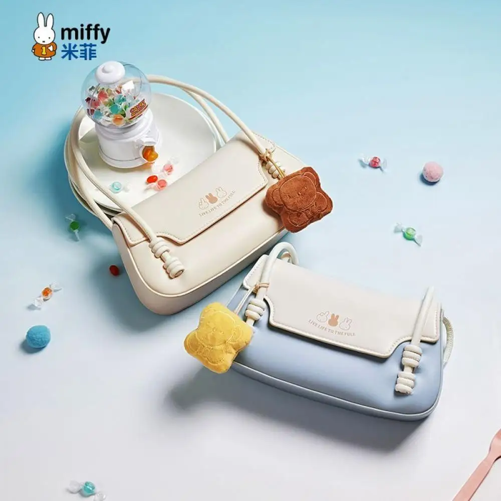

Сумка Miffy через плечо, бежевая, синяя, из искусственной кожи с подвеской в виде кролика, модная маленькая сумка на плечо для женщин, милая повседневная сумка с героями мультфильмов