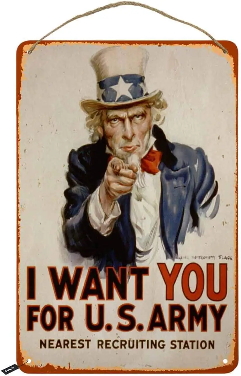 Swono I Want You Us Army Recruiting Poster Tin Signs,Vintage Metal Tin Sign for Men Women,Wall Decor for Bars,Restaurants,Cafes