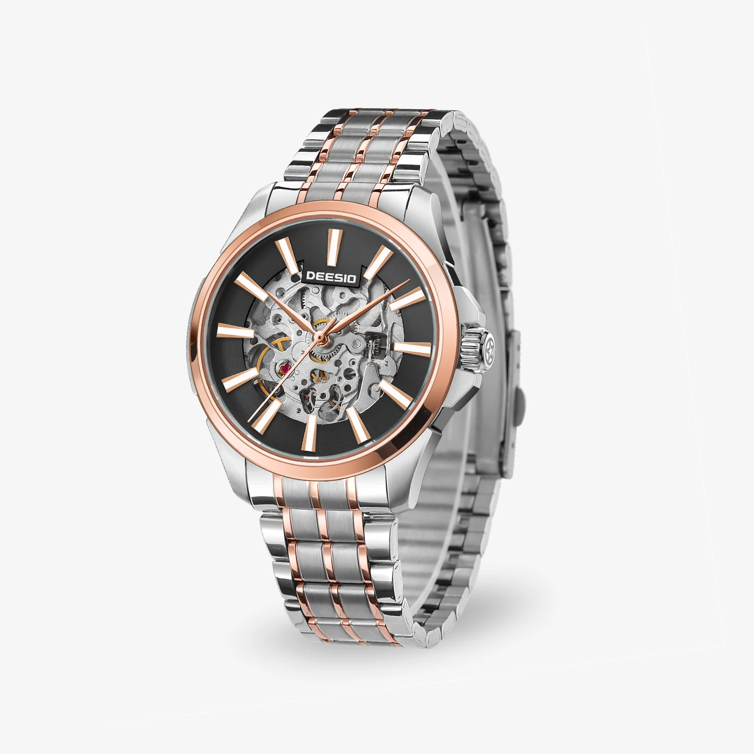 

Deesio Fashion Business Automatic Mechanical Men Watch Stainless Steel Waterproof 30M Luminous Skeleton Self-Wind Wristwatch