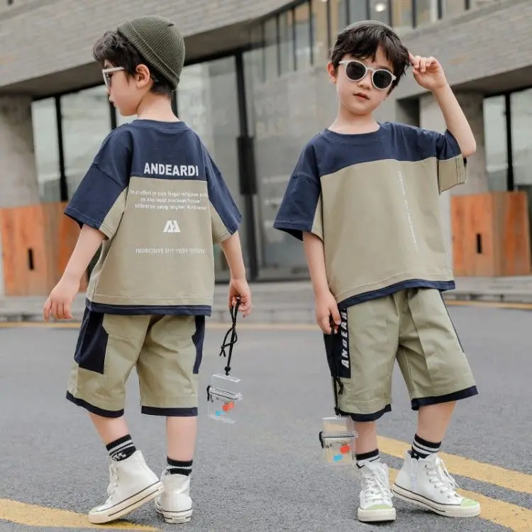 

Boys Summer Suit New Korean Style Children's Children and Teens Short Sleeve Shorts Two-Piece Set Fashionable Stylish Clothing