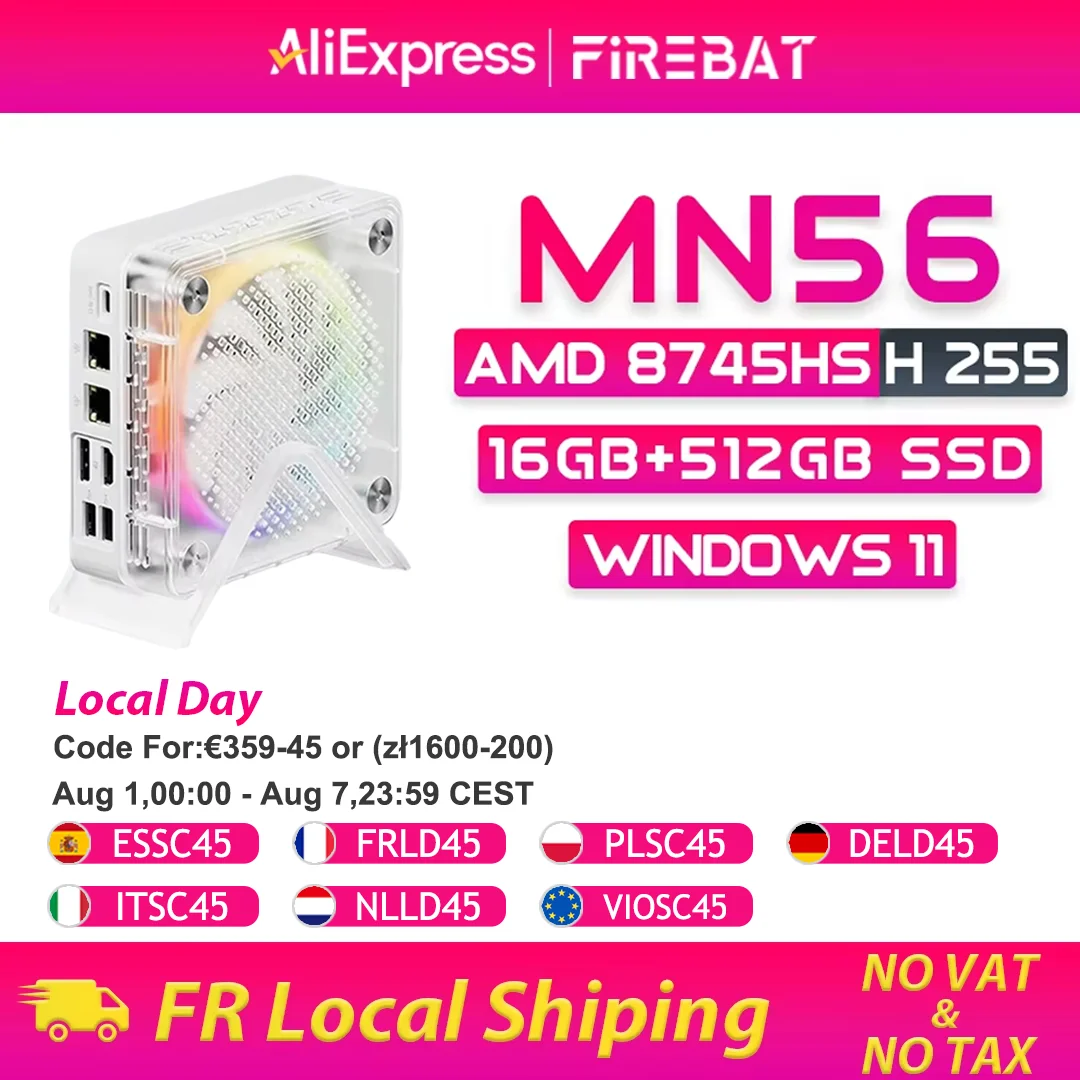 Mini PC FIREBAT MN56, AMD Ryzen 7 8745HS H255, DDR5 ROM 16GB/24GB, SSD 512GB/1TB, Computadora de Escritorio, BT 5.2, WIFI6, HDMI, TYPE-C, USB, para Juegos, Windows 11