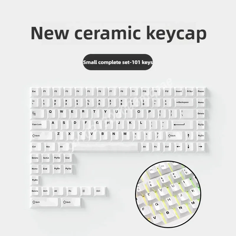 Ceramic Keycaps Set 123/101-key Smooth Surface Tough and Resistant To Falling HIFI Cross Axis Mechanical Keyboard WASD Keycap