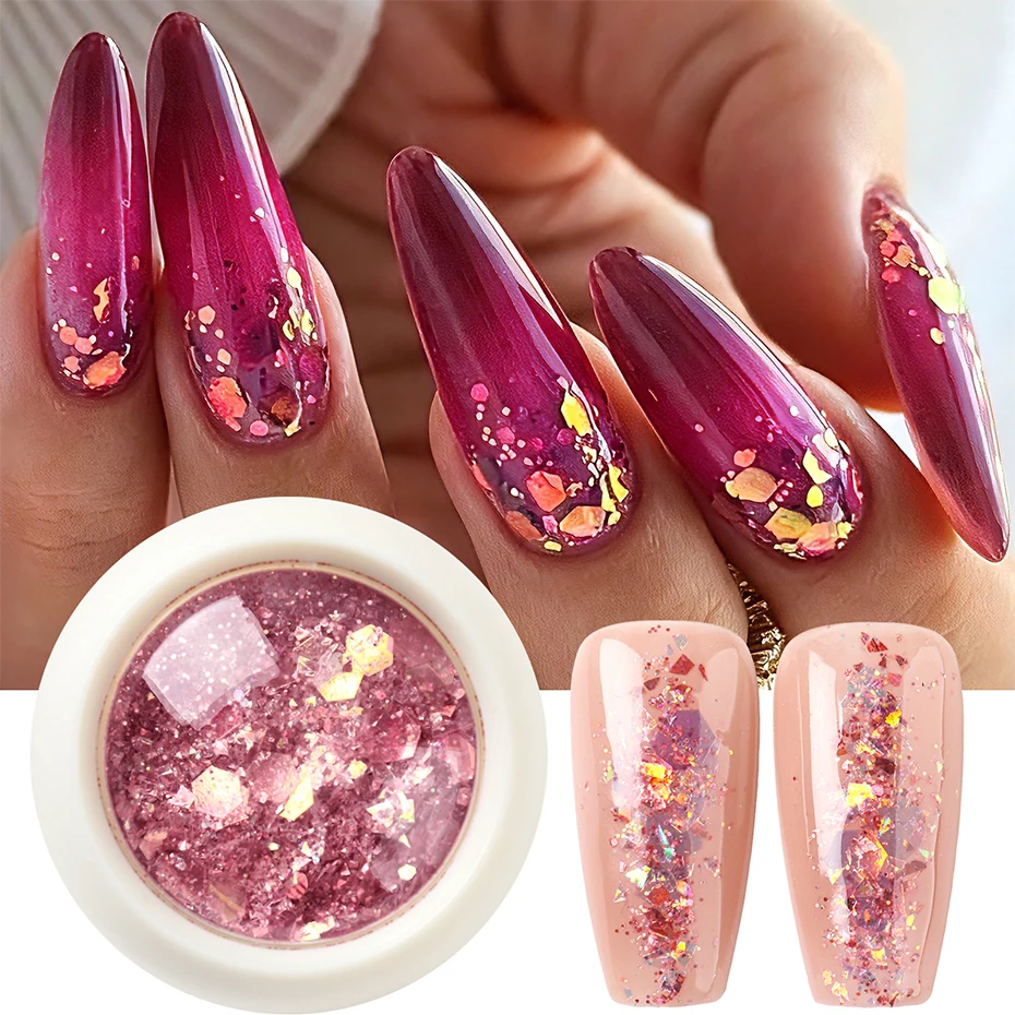 1/2pcs Pink Gold Iridescent Chunky Nail Glitter Sequins Hexagonal Holographic Nail Art Flakes Sparkly Manicure Decorations