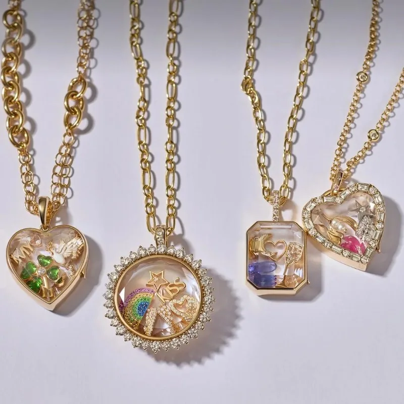 الماس القلب الذهب الأبيض المنجد 18K مطلية بالذهب مع جوهرة الميلاد DIY تصميم جوفاء شخصية سحر المجوهرات تميمة للنساء