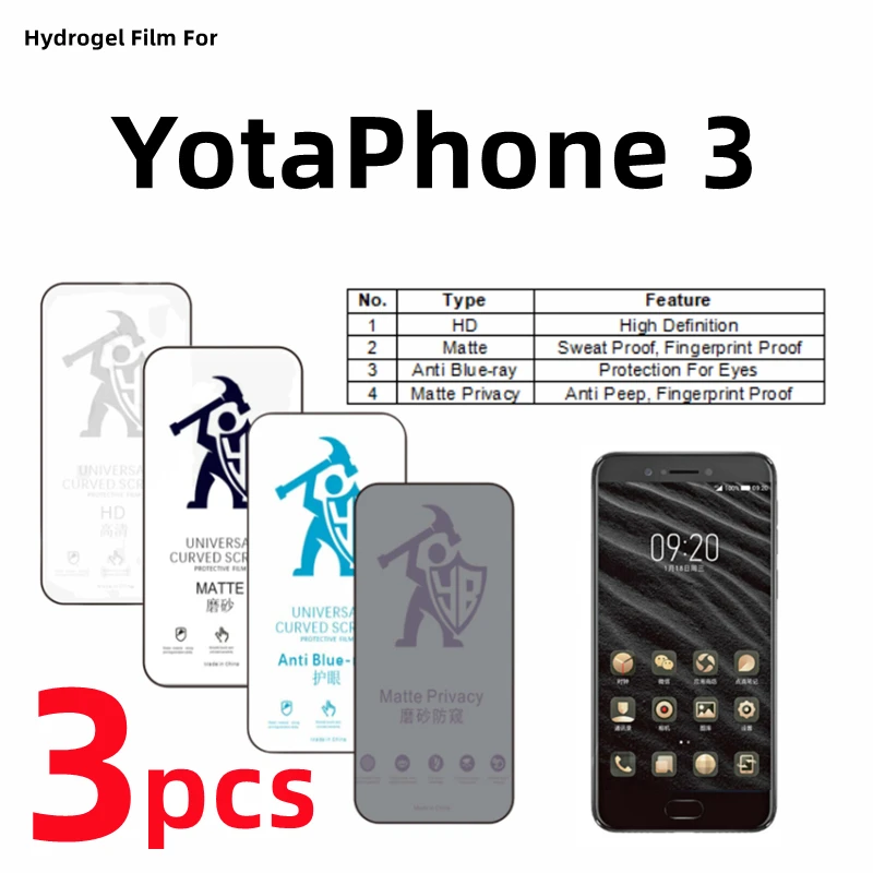 3pcs HD Hydrogel Film For Yota YotaPhone 3 Matte Screen Protector For Yota 3 Eye Care Blueray Anti Spy Matte Protective Film