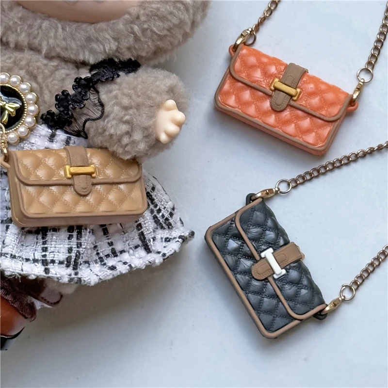 15 17 cm Voor Labubu Pop Hoge Kwaliteit Kleding Raster Stijl Kleine Geur Jurk Kleding Luxe Tas CryBaby Zitten Party serie