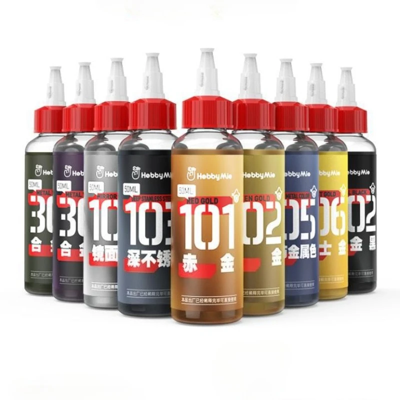 50ML Pre-Mixed Metallic Oil Model Paint No Dilution Needed Gloss Metal Pigment for Military Figure Hobby Airbrush Coloring
