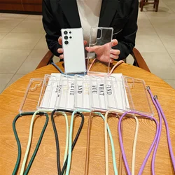 Crossbody Necklace Cord Lanyard Transparent Clear Phone Case For Samsung Galaxy S20 S21 S22 S23 S24 Plus FE Ultra Silicone Cover