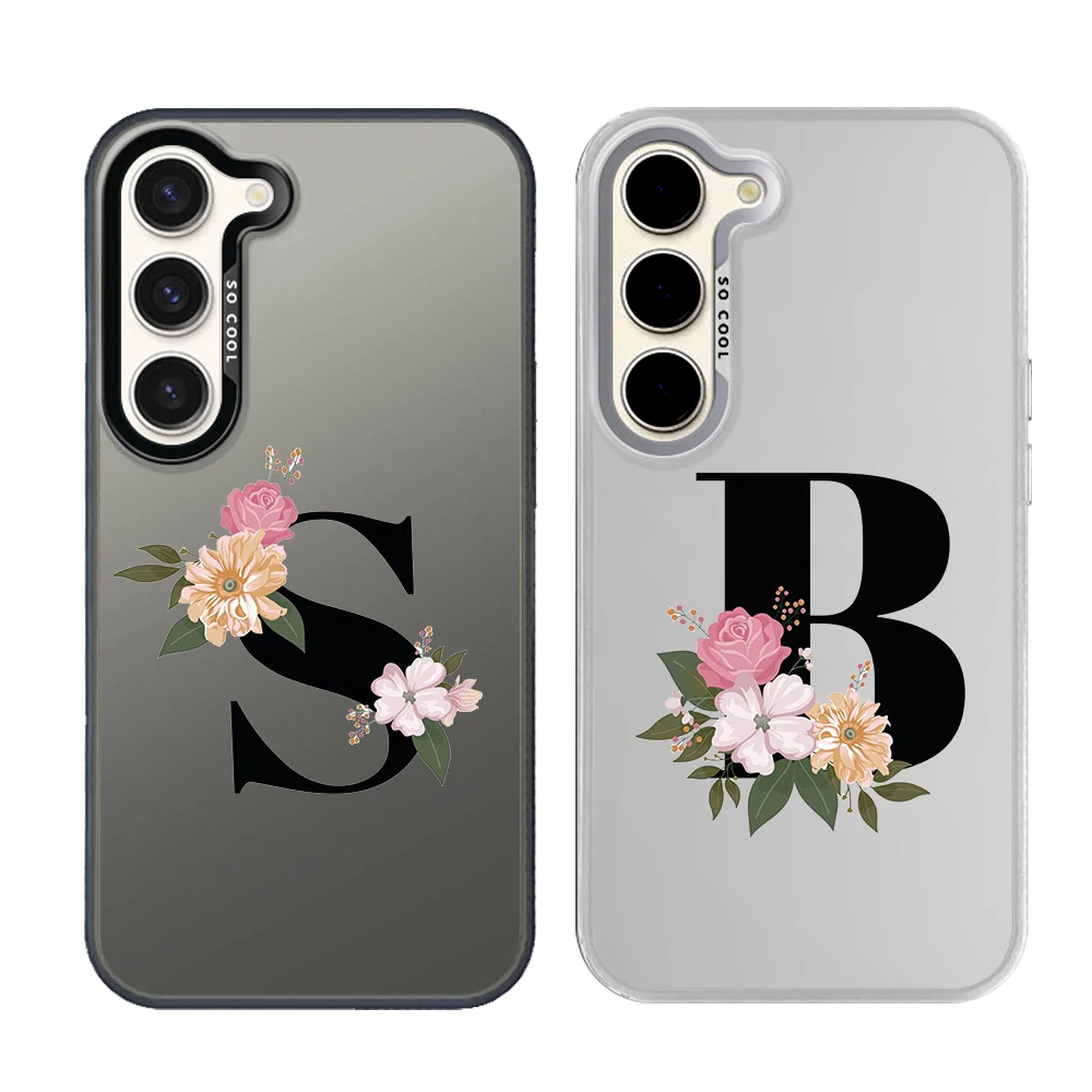 Silver Plated IMD Phone Case For Samsung Galaxy S26 S25 S24 S23 S22 Ultra S20 S10 S21 FE 5G Plus Cover Flower Letters S