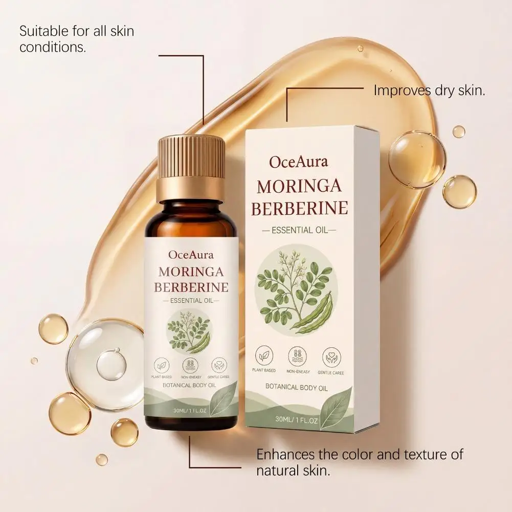 Oceaura Moringa Botanical Body Oil Deep Hydrating Oil Repair Dry Elbows Knees Gentle for All Skin Types Body Massage Oil