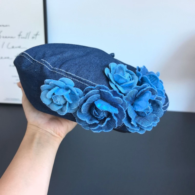 Japanese Style 3D Floral Beret for Women Trendy Puffy Painter Hat New