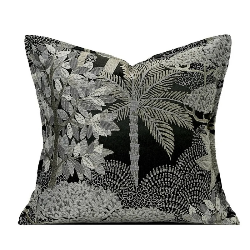 Black Gray Pillows Coconut Tree Cushion Case Luxury Simple Square Decorative Pillow Cover For Sofa Chair Home Decorations