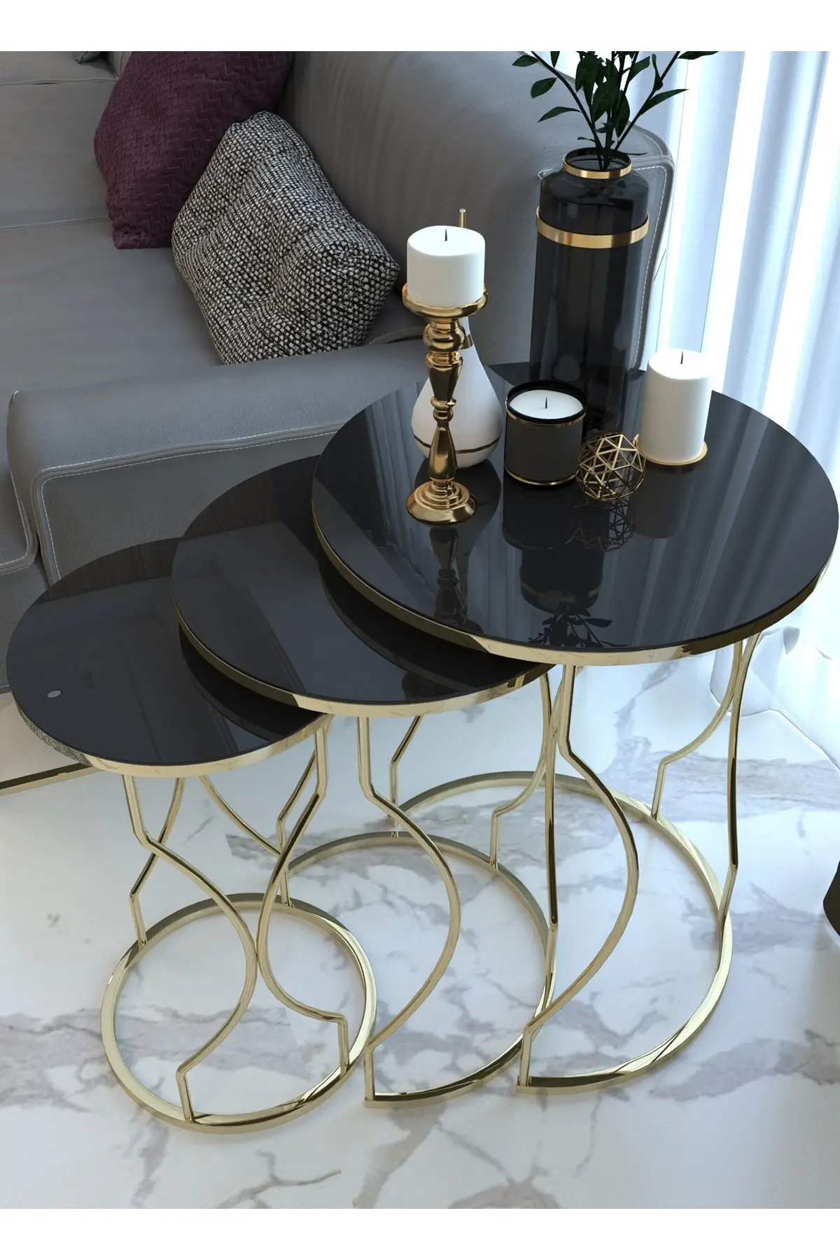 End Table Coffee Table Set Dream Model Gold Metal Nesting Table Scandinavian Style 1. Quality Marble Patterned Table