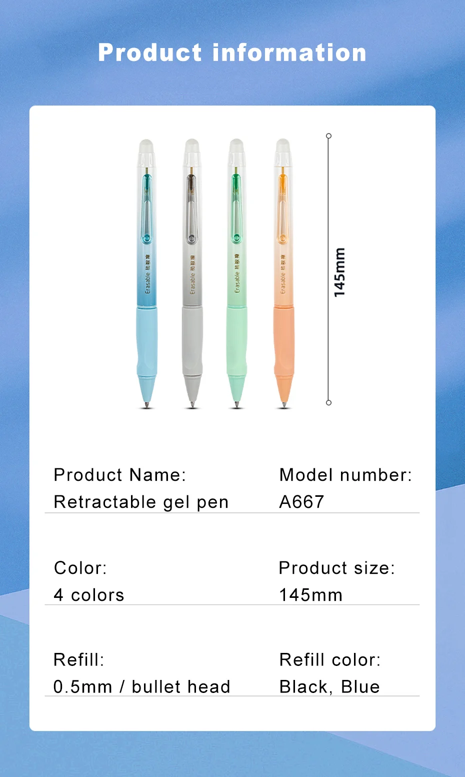 Deli Löschbaren Pen-Set 0,5mm Gel Stift Löschen Blau Schwarz Tinte Refill für Schreibwaren Schule Liefert Löschbaren Kugelschreiber kawaii – Detail 10