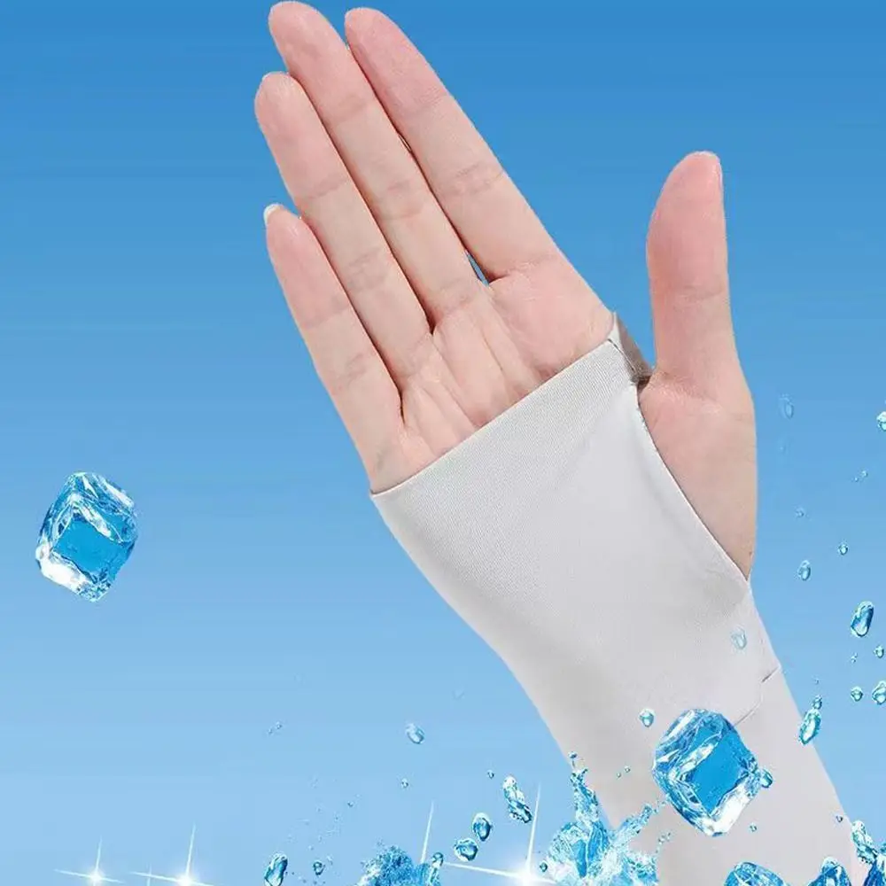 ใหม่ผ้าไหมน้ําแข็งแขนแขนBreathable Sun Protection Arm Guard Anti-UV Fingerlessถุงมือขี่จักรยานขับรถวิ่ง