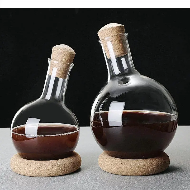 Transparent Glass Wine Jug with Wooden Base Decanter Flagon Red Pot The Bottle Drinkware Hip Flasks Distributor