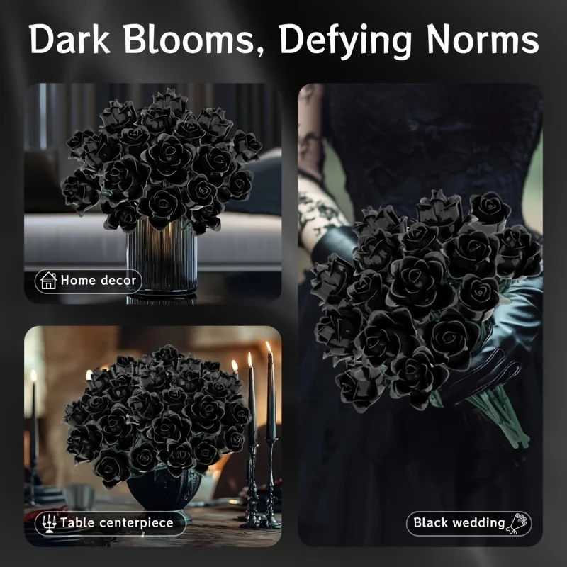 Zestaw klocków konstrukcyjnych 585 elementów, bukiet czarnych róż, gotyckie sztuczne kwiaty, dekoracja domu, klocki edukacyjne dla dzieci, prezenty świąteczne