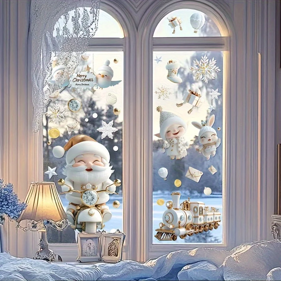 9 قطعة ملصقات نافذة عيد الميلاد-ندفة الثلج ، سانتا كلوز ، الرنة ، وتصاميم شجرة ، لديكور عطلة احتفالية ، زينة عيد الميلاد #3