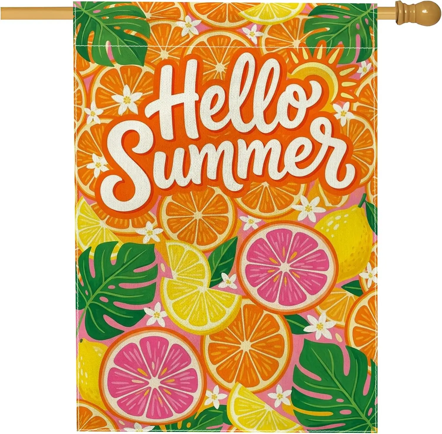 Citrus House Flag, Summer Tropical Leaves Flowers Summer Orange Double Sided Burlap Outside Large Garden Flag for Outdoor La yyi