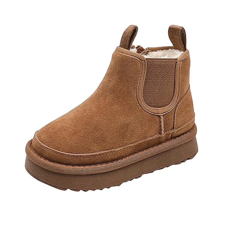 2023 Kids Boys Girls Boots Thick Genuine Leather Warm Thicker Fur women Winter Non-Slip Solid Zip Snow Boots Baby Suede Shoes