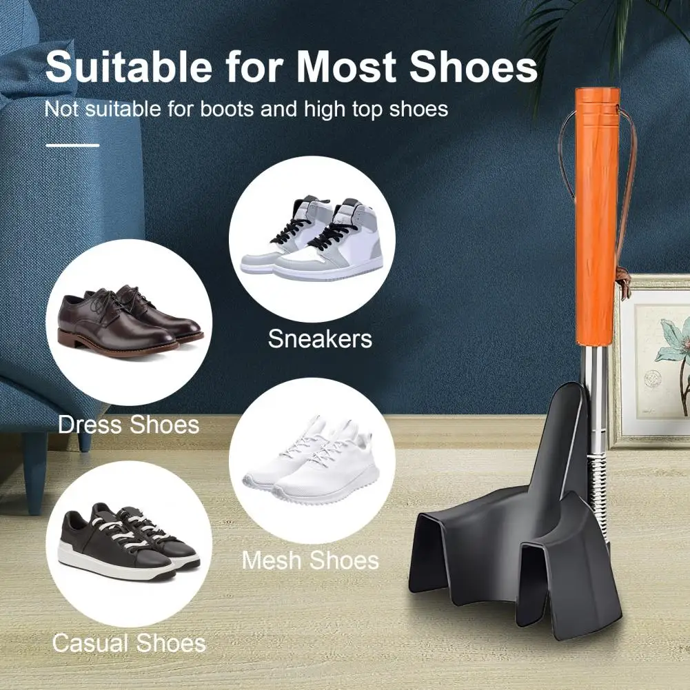 Cuerno de zapato telescópico de acero inoxidable con mango de madera para personas mayores, dispositivo portátil para zapatillas de deporte, fácil de usar